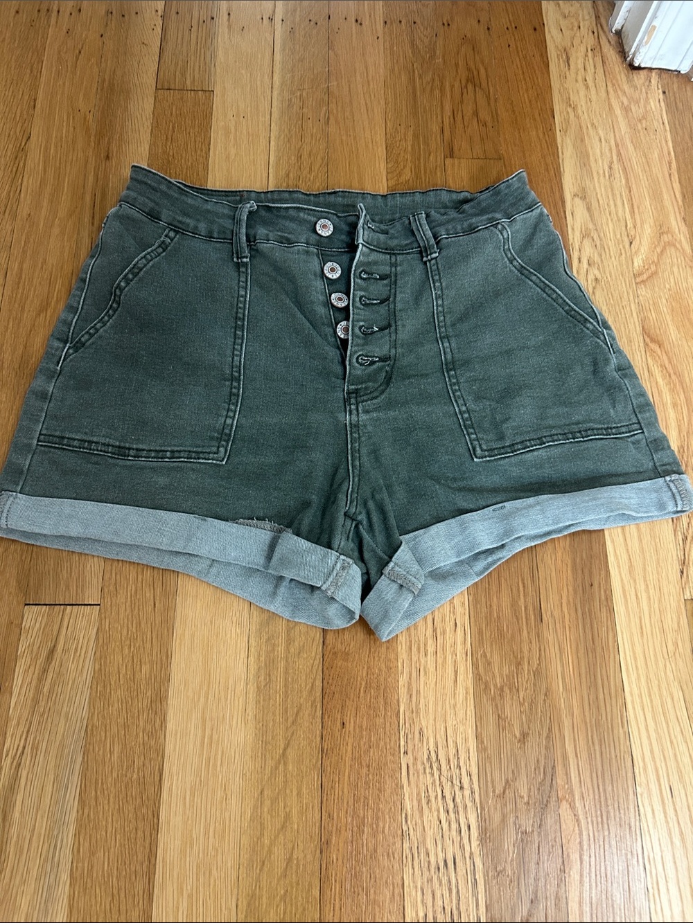 High-Waist Olive Green Button-Fly Women’s Shorts